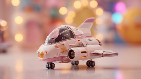 A charming miniature space shuttle toy captured in focus against a vibrant background, creating a playful and nostalgic atmosphere.の素材