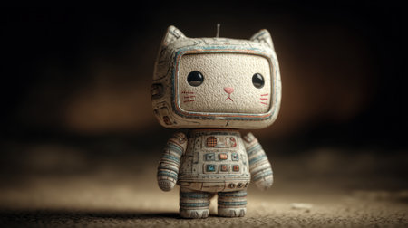 This charming cat robot toy features adorable design elements that blend whimsy and creativity, perfect for collectors and decor enthusiasts.の素材