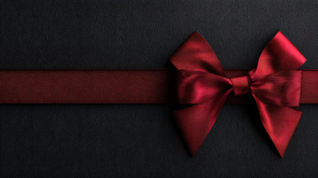An elegant black gift box adorned with a luxurious red satin bow, perfect for conveying love and appreciation during special occasions.の素材