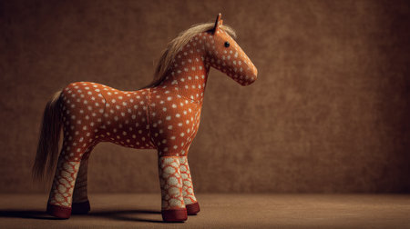 Adorable stuffed toy horse showcasing vibrant polka dots and intricate details, ideal for children's themes and creative projects. Perfect for decor!の素材