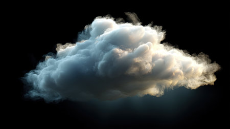 This image showcases a stunning fluffy cloud formation illuminated by soft light, with rich textures and dramatic shadows against a dark background.の素材