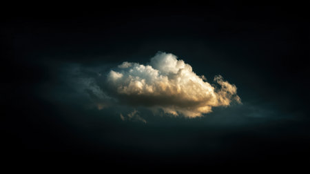 A stunning cloud formation illuminated by golden light floats gracefully against a dark sky, creating a serene and captivating atmosphere.の素材