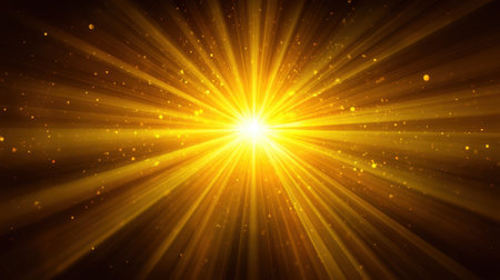 A stunning radiant golden light burst showcases shimmering particles and glittering sparkles, perfect for creative design or background use.の素材