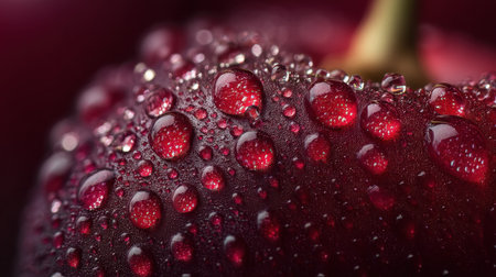 This stunning close-up features a fresh red apple enhanced by raindrops, highlighting its rich texture and vibrant color, perfect for culinary themes.の素材