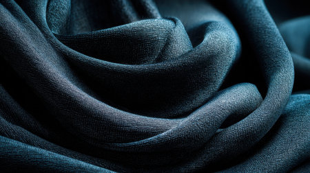This close-up image showcases a luxurious dark fabric with a soft and smooth texture. The elegant drapery creates a sophisticated aesthetic perfect for fashion or design projects.の素材