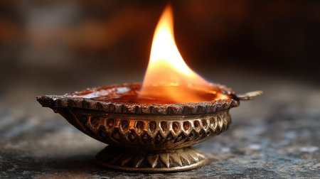 A stunning traditional oil lamp emits a soft glow from its flickering flame, creating a warm and inviting atmosphere. Perfect for celebrations.の素材