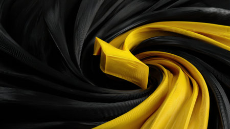 This captivating image features swirling black and yellow fabric, creating a dynamic visual effect with soft waves and rich textures. Ideal for design inspiration.の素材