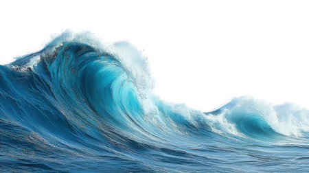 A stunning ocean wave captures the essence of nature beauty with vibrant blue shades and a clear backdrop. Ideal for coastal themes.の素材