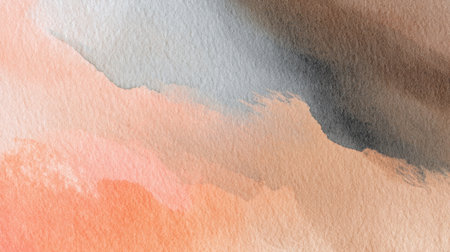 Discover a soft abstract watercolor background featuring a blend of coral, peach, gray, and blue tones, perfect for creative projects and design purposes.の素材