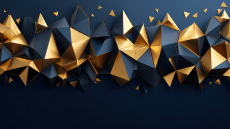 Explore this striking abstract image featuring sharp black and golden triangular shapes, creating a modern 3D design perfect for various creative projects.の素材