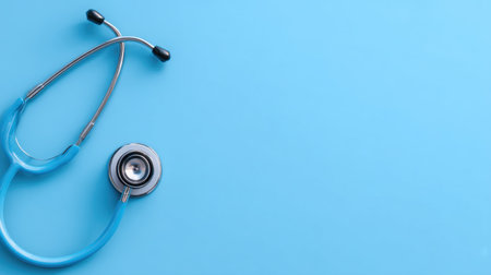 A blue stethoscope rests on a light blue background, symbolizing the importance of diagnostics in healthcare and wellness practices.の素材