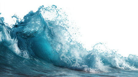 A stunning ocean wave crashes dramatically, showcasing vibrant turquoise water and white foam against a bright background, perfect for nature themes.の素材