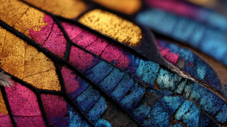 Examine this stunning close-up of butterfly wings featuring vibrant colors and intricate patterns, highlighting nature's beauty. Perfect for nature enthusiasts.の素材
