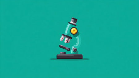 Vibrant illustration of a modern microscope, ideal for educational materials, classroom resources, or scientific concepts, enhancing learning environments.の素材