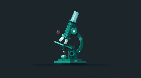 A vibrant illustration of a modern microscope set against a dark background, perfect for educational and scientific themes in various media.の素材