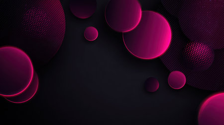 This abstract image features vibrant pink circles set against a deep dark background, creating an elegant and modern visual experience perfect for digital projects.の素材