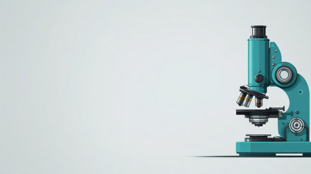 A modern teal microscope showcases sleek design with black accents, perfect for scientific research and educational purposes. Ideal for labs and classrooms.の素材