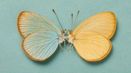 This stunning image features a colorful butterfly with contrasting blue and yellow wings resting gracefully, embodying nature's exquisite beauty and diversity.の素材