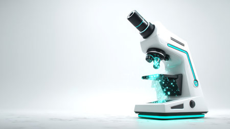 This futuristic microscope represents the forefront of scientific research, featuring glowing effects that highlight innovation and technology in laboratories.の素材