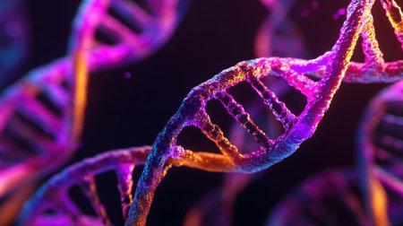 A captivating abstract depiction of a DNA helix structure, highlighting the beauty and complexity of genetic material. Vivid colors create an engaging visual experience, perfect for scientific and educational themes.の素材