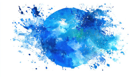 This vibrant watercolor splash in varying shades of blue creates a captivating visual effect for artistic projects and designs. Ideal for backgrounds!の素材
