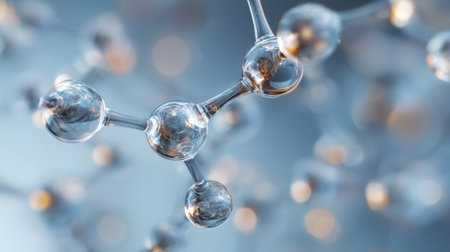 A detailed close-up image showcasing a molecular structure with glowing atoms set against a soft-focused background, illustrating scientific beauty and innovation.の素材