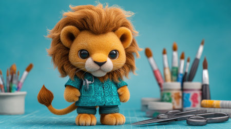 This adorable plush lion character captures hearts with its stylish haircut and friendly expression, perfect for children's rooms or creative projects.の素材