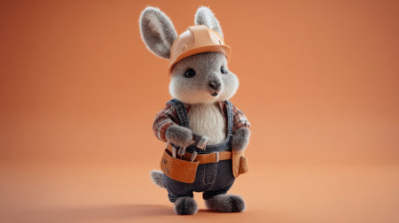 This charming illustration features a cute bunny dressed as a construction worker, complete with a hard hat and tool belt. Perfect for children projects.の素材