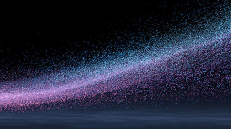 A stunning display of colorful particles flowing in a smooth wave against a dark background, creating an illusion of dynamic motion and vibrancy.の素材