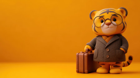 This charming tiger character, dressed in formal attire and holding a briefcase, adds a playful touch to any creative project. Perfect for illustrations.の素材