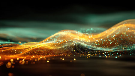 Explore the vibrant and dynamic abstract waves of light and color that flow gracefully in digital space, offering a stunning visual experience.の素材
