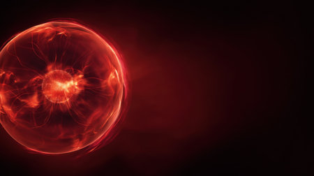 A captivating energy sphere with glowing plasma sits against a deep red background, ideal for projects that explore science, technology, or abstract art.の素材