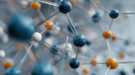 This image features a stunning molecular structure, highlighting colorful atoms and bonds in a three-dimensional design, ideal for educational and scientific presentations.の素材