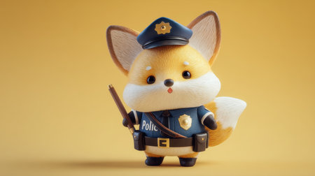This charming cartoon fox character in a police uniform brings a playful touch to any project. Perfect for children's media or playful designs.の素材