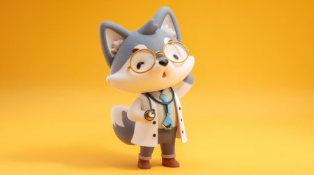 A charming cartoon fox character dressed like a doctor combines fun and whimsy, ideal for children's healthcare themes and educational materials.の素材