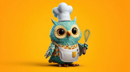 This charming cartoon owl dressed as a chef adds a whimsical touch to any project. Perfect for children themes, culinary art, and playful designs.の素材