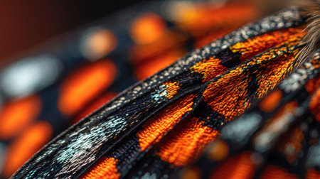 This stunning macro photograph captures the intricate patterns and vibrant colors of a butterfly's wing, showcasing nature's beauty and complexity.の素材