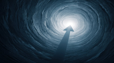 This captivating image of a spiral tunnel drawing light upwards conveys themes of hope, renewal, and the journey toward enlightenment.の素材