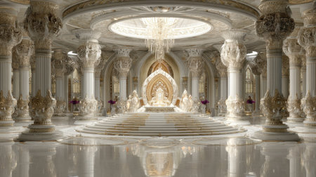 Step inside this breathtaking palace interior that showcases luxurious architecture and intricate details, perfect for royal themes and opulent designs.の素材