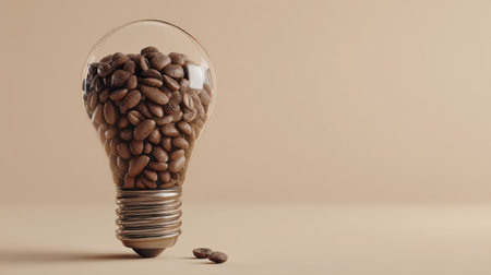 This imaginative image features a light bulb filled with coffee beans, symbolizing creativity and innovative design. Ideal for artistic projects.の素材
