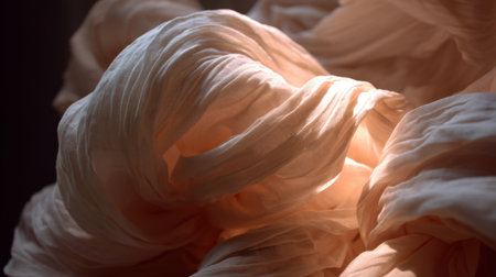 This captivating image showcases soft fabric textures illuminated by gentle light, creating a sense of warmth and elegance. Perfect for artistic design projects.の素材