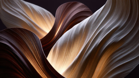 Discover an artistic representation of flowing waves in textured light and shadow, showcasing elegance and warmth. Perfect for modern decor themes.の素材