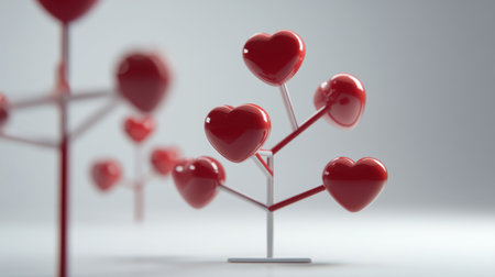 This visually striking image features abstract heart-shaped trees, symbolizing love and affection, set on a soft background that enhances the romantic theme.の素材