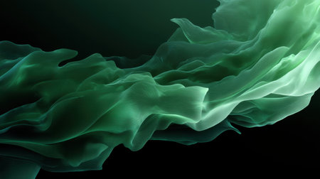 A stunning visual of elegant green wisps flowing across a dark background, evoking a sense of calm and artistic beauty. Perfect for creative projects.の素材