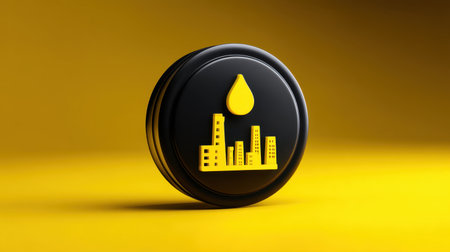 This image features a striking icon of a city skyline with a water drop symbol, capturing urban growth and environmental themes in modern design.の素材