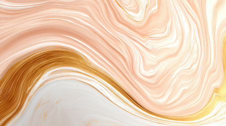 Discover a stunning fluid abstract background combining warm peach, cream, and gold tones, perfect for modern design and elegant decorations.の素材
