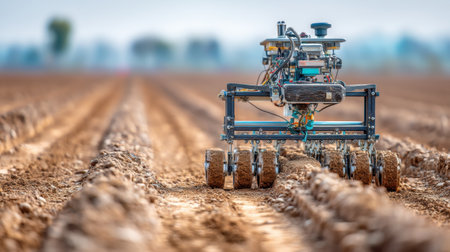 An innovative robot primarily designed for cultivating soil in an agricultural field showcases the growing trend of automation in farming.の素材