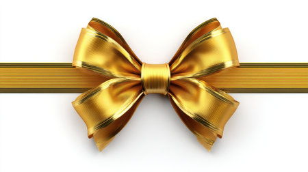 This image showcases an elegant golden bow with a shiny texture, perfect for gift wrapping or decorative purposes on various occasions.の素材