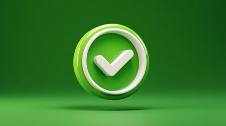 A vibrant green check mark symbolizes approval and success, presented in a clean, modern 3D style. Ideal for various design projects.の素材