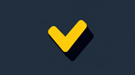 This graphic features a minimalist yellow checkmark icon with a soft shadow, set against a dark background. Perfect for modern design projects.の素材